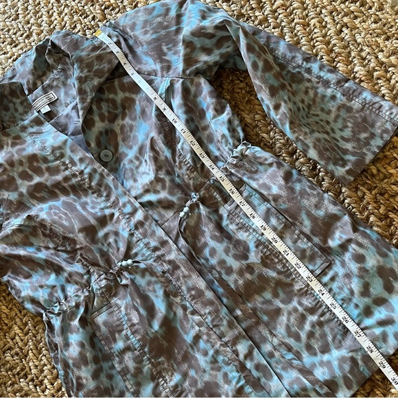 Simonton Says Women Animal Print Anorak Jacket XS Blue Grey Tie Waist Rain Slick - Picture 15 of 16